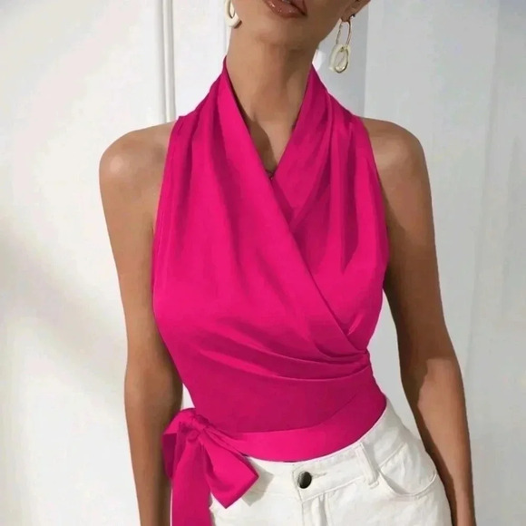 COPY - WomenFashion Solid Color Halter NeckSleeveless Blouse - Picture 5 of 5